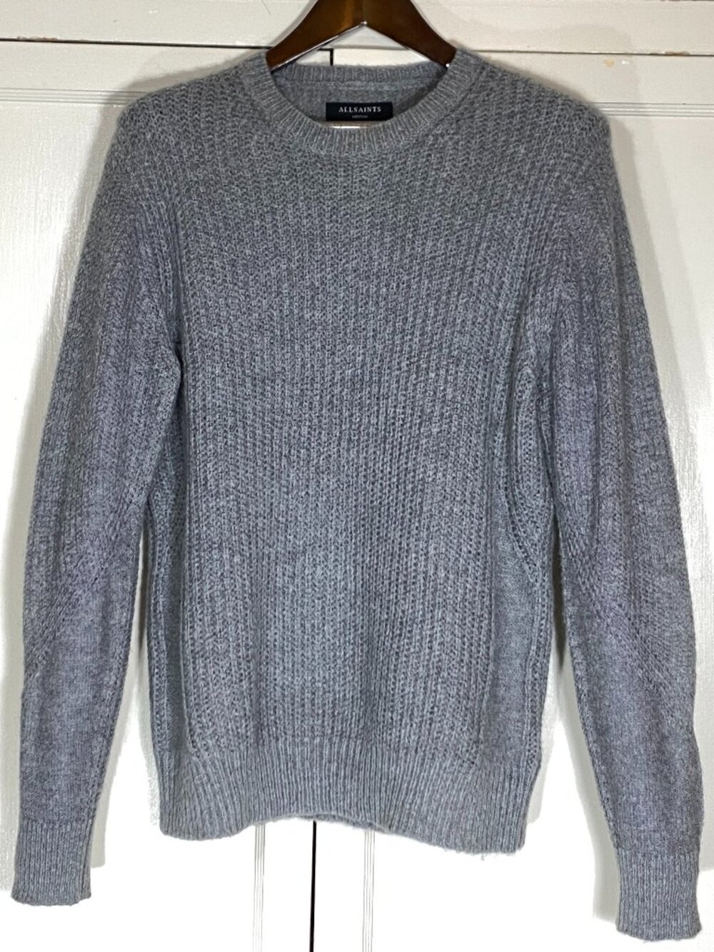 ALLSAINTS Montall Crew Mohair Blend Italian Yarn Gray Knit Sweater Men's Sz M